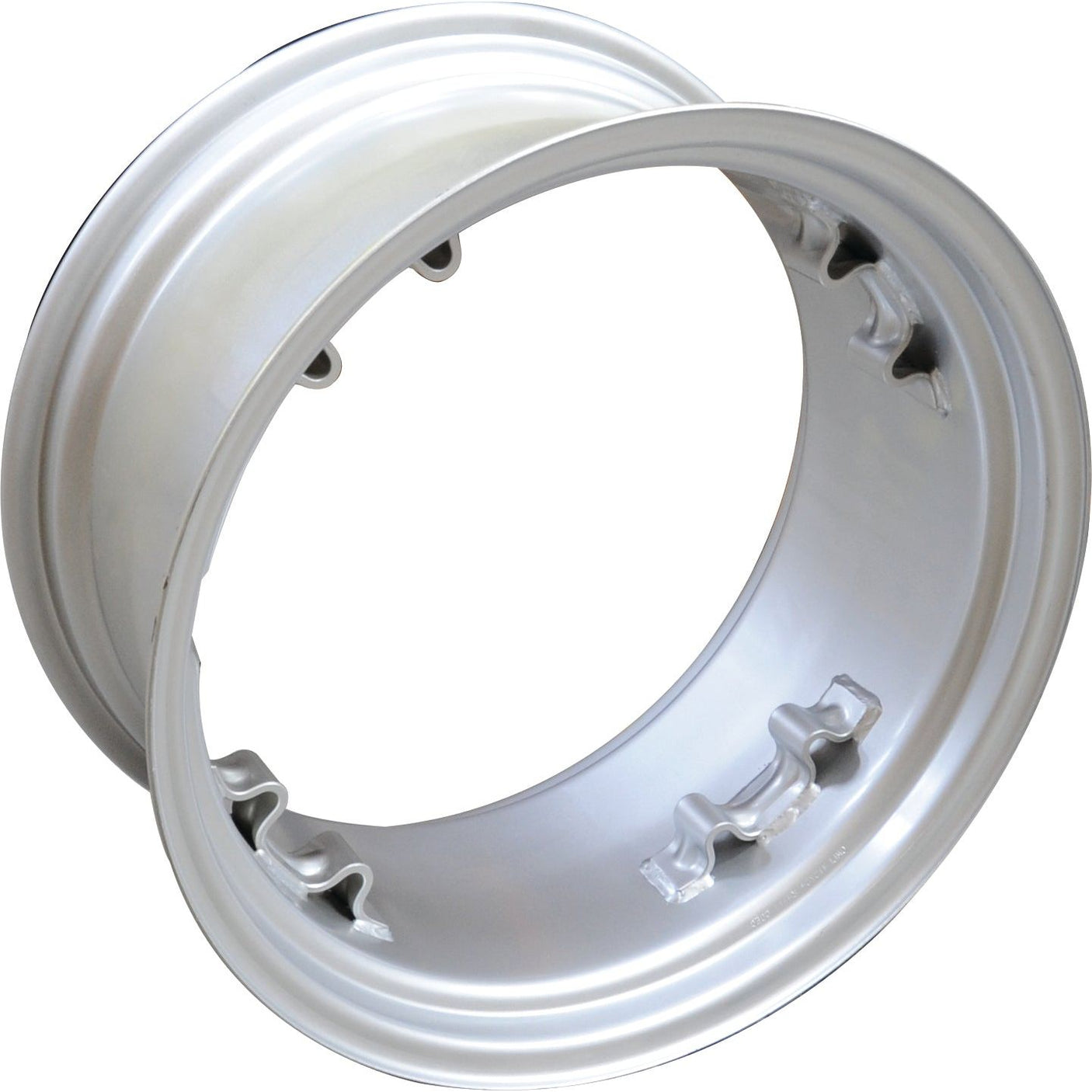 The Sparex Wheel Rim, S.68338, in size 12 x 24", features a simple and polished silver metal design with multiple openings for lug nuts, perfectly complementing any 4WD tire.