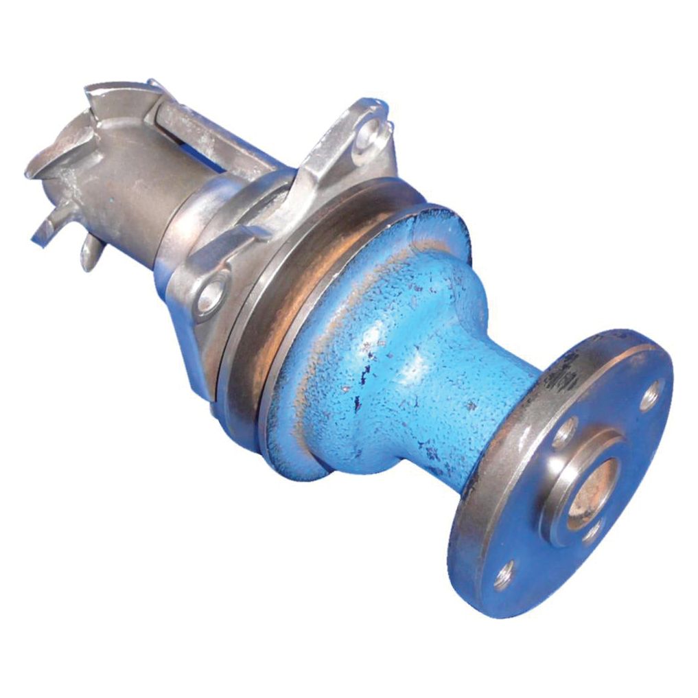 A blue, cylindrical Water Pump Assembly (Supplied with Pulley) with metallic flanges, clamps, and precision hub holes from Sparex, identified by Sparex Part No. S.68369.