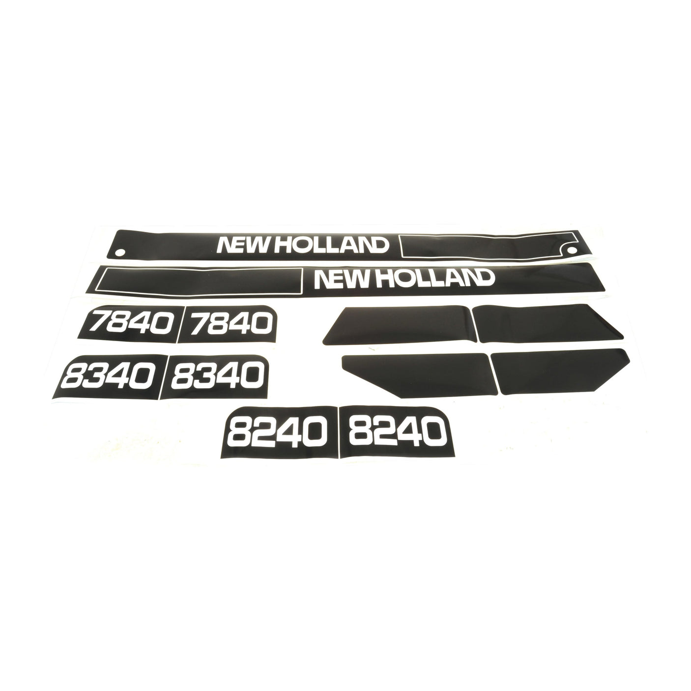 Sparex Decal Set featuring "Ford New Holland" text and model numbers "7840," "8340," and "8240" in white on a black background, Part No. S.68373.