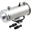 Sparex Fuel Pump - Electric (Part No.S.68385) is a silver cylindrical automotive fuel pump with two black plastic connectors and attached wiring, designed for 12V systems.