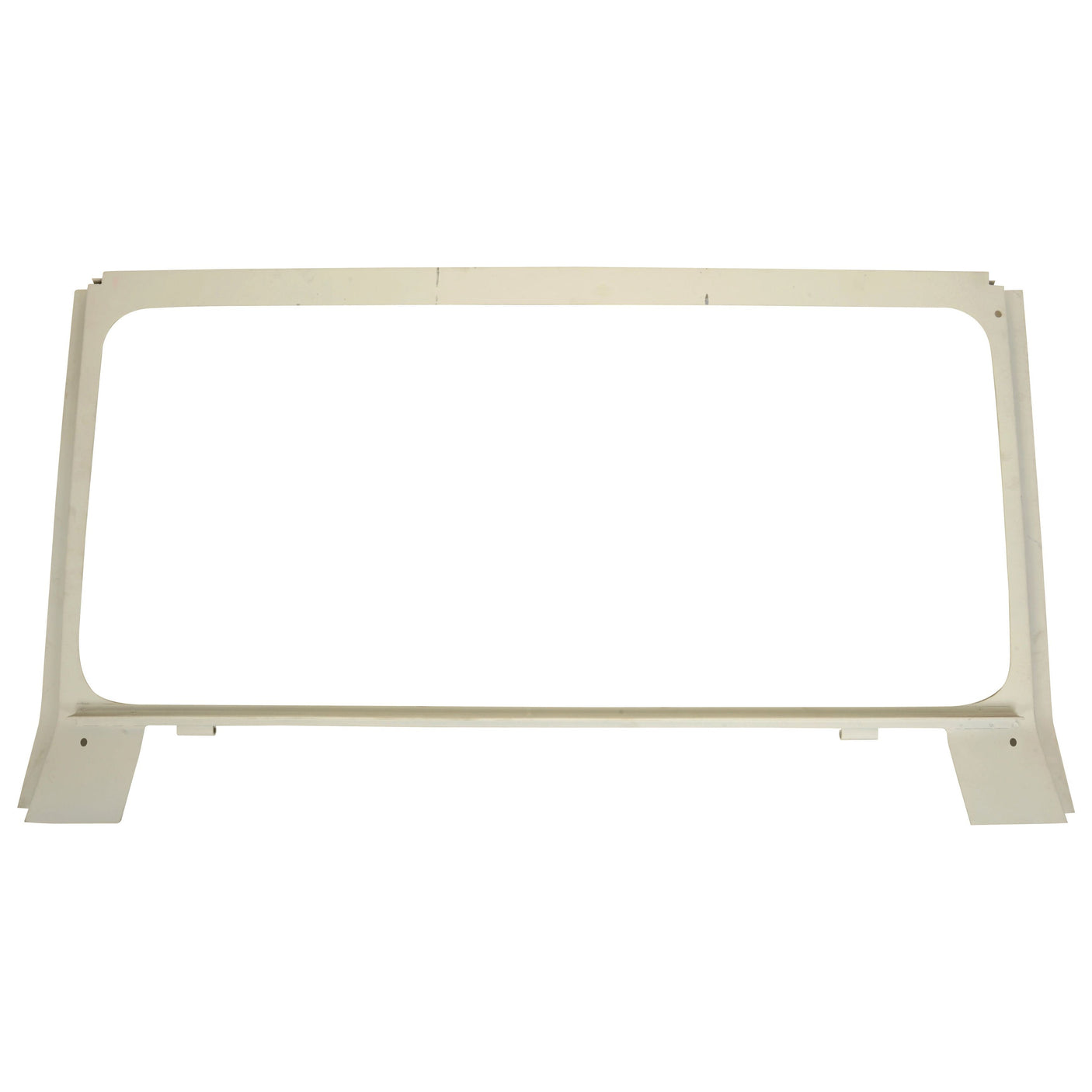 An image of the Rear Window Frame - Upper, Sparex Part No. S.68497, for Ford/New Holland tractors, featuring a white metal rectangular shape with cutouts on the sides and bottom.