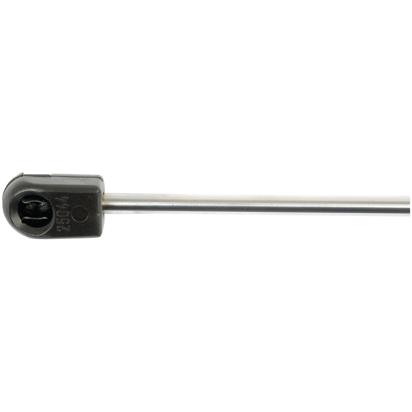 The Sparex Gas Strut, Total length: 265mm - S.68542, is a metal rod with a black plastic end piece featuring precise holes and small numbered markings clearly visible, making it ideal for accurate Ram Stroke measurements.