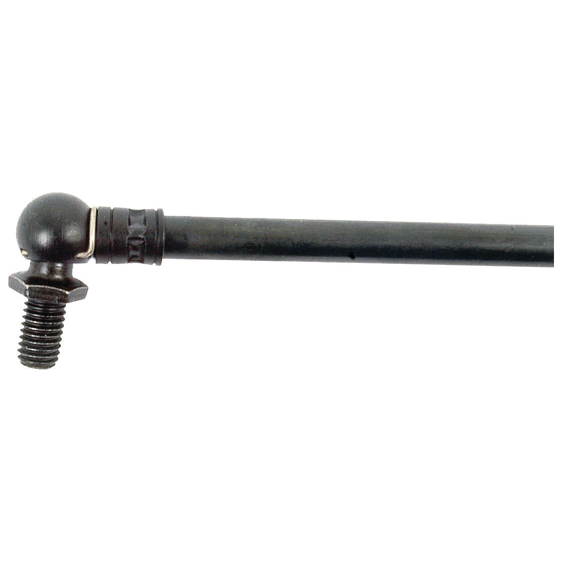 Close-up of a Sparex Gas Strut (Total length: 410mm - S.68544) connected to an end fittings ball joint with a screw and nut, illustrating the precision needed to handle the pressure.