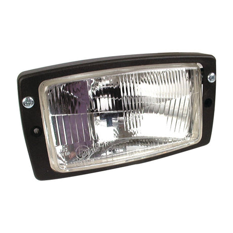 A close-up view of the Head Light, (Halogen), RH & LH, RH Dip, 12V - S.68680 by Sparex, featuring a rectangular design with a clear lens, black casing, and visible screws on each side.