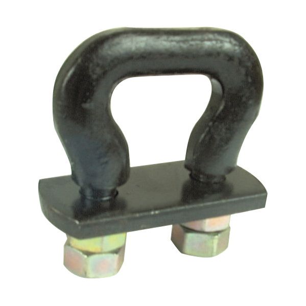 A TM9 4309 037 U-bolt, coated in black and secured with two hexagonal nuts at the base, ideal for Bed Joiner Replacement in Zetor tractors. Available as Sparex Part No. S.68802.