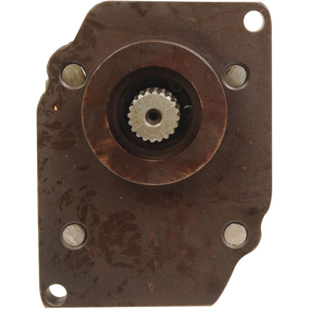 A close-up of a worn, rusty mechanical component from a Zetor tractor, featuring a central gear and four visible bolt holes arranged in a rectangular pattern. This is identified as the Single Hydraulic Pump S.68816 by Sparex (Hydraulic Pumps | 53420910, 78420903).