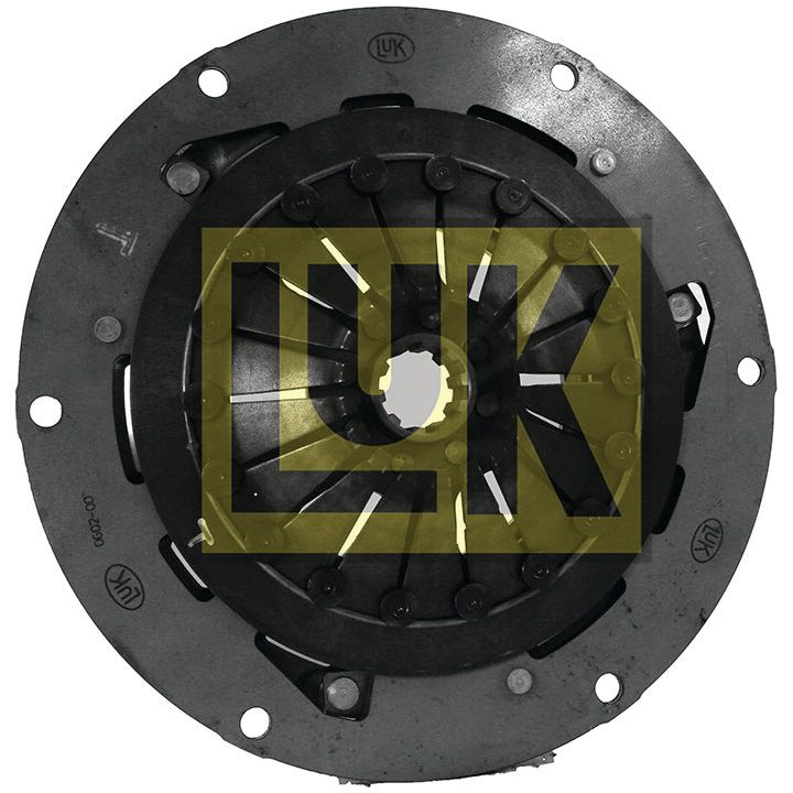 A black automotive Clutch Cover Assembly - S.68832 by Sparex, featuring a 310mm cover and the initials "LUK" marked in yellow on the front.