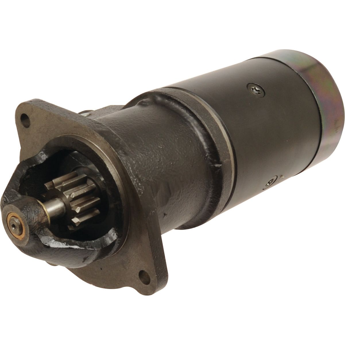 A cylindrical metal device, possibly the Starter Motor - 12V, 2.2Kw by Sparex (Sparex Part No.S.68989), featuring a gear protruding from one end and multiple attachment points.