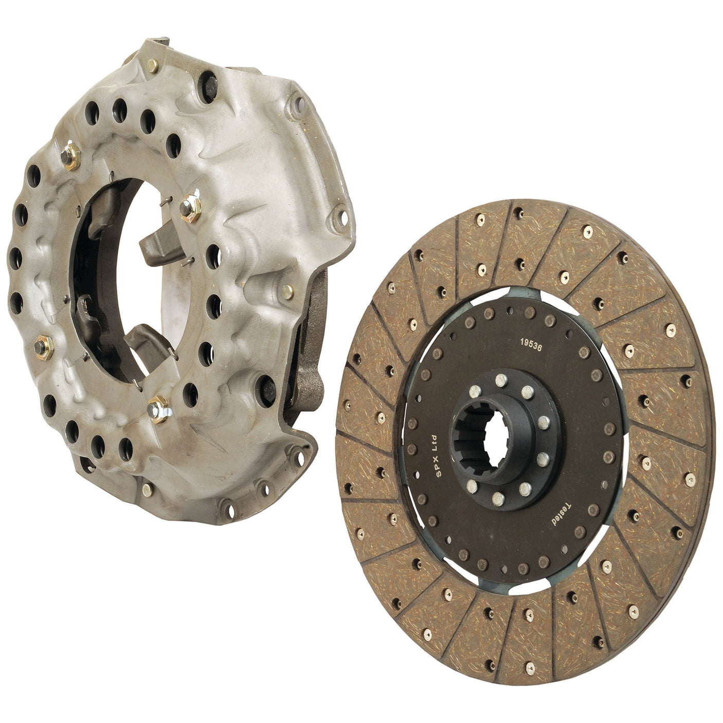 A Clutch Kit with Bearings - S.68992, comprising a Single Cover clutch pressure plate and a Loose Disc with specified Spline Quantity, essential components of Sparex's manual transmission system, are displayed side by side.