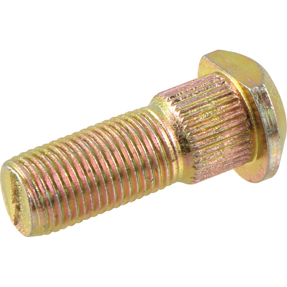 A gold-colored, threaded bolt with a hexagonal head, identified as the Sparex Wheel Stud 1/2'' x 1 1/4'' (UNF) Grip Ø: 9/16'', designated by Sparex Part No. S.69105 and commonly used as a wheel stud for Ford / New Holland vehicles, is shown against a white background.