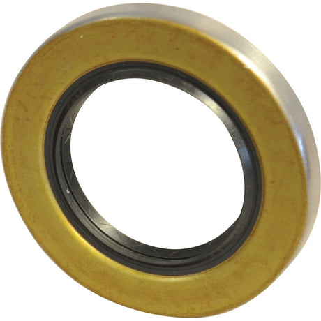 A round, metal ball bearing with a central black inner ring and a gold outer ring, resembling the sophistication of the Sparex Imperial Rotary Shaft Seal (1 7/8'' x 3 1/8'' x 3/8'', Part No. S.69131), viewed at an angle.