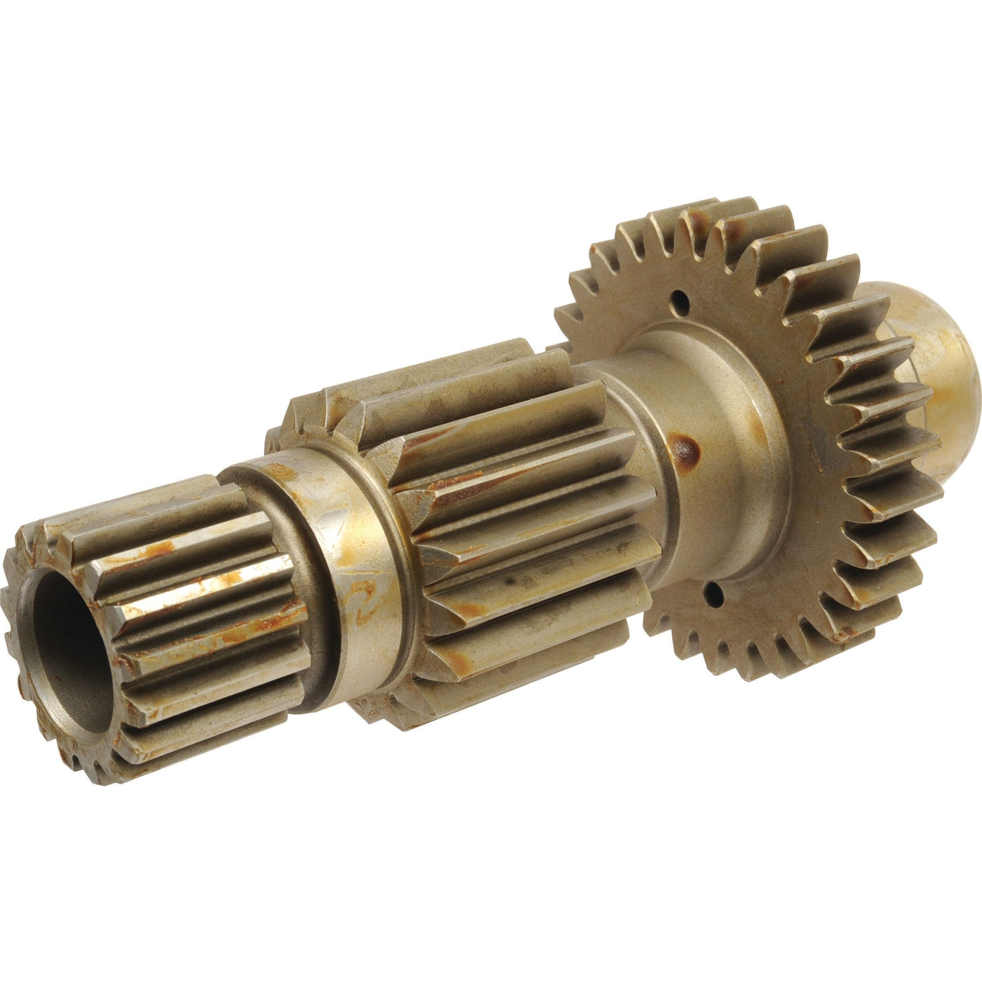 Image of a metallic, double-geared cylinder with precision-cut teeth, used in machinery for transmitting rotary motion and torque. Ideal as the Sparex Transmission Countershaft Gear (Part No. S.69284), suitable for Ford/New Holland equipment.