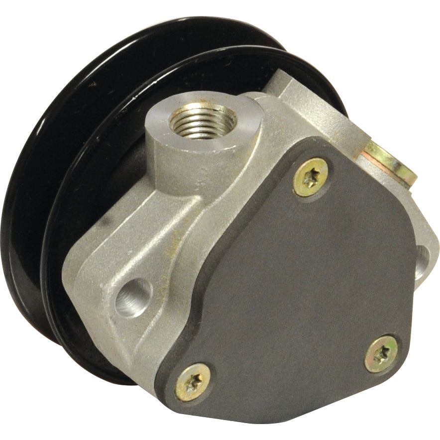 The Fuel Lift Pump (Sparex Part No. S.69300) by Sparex is a metal automotive component featuring a black wheel and multiple screw attachments, designed to ensure optimal functionality.