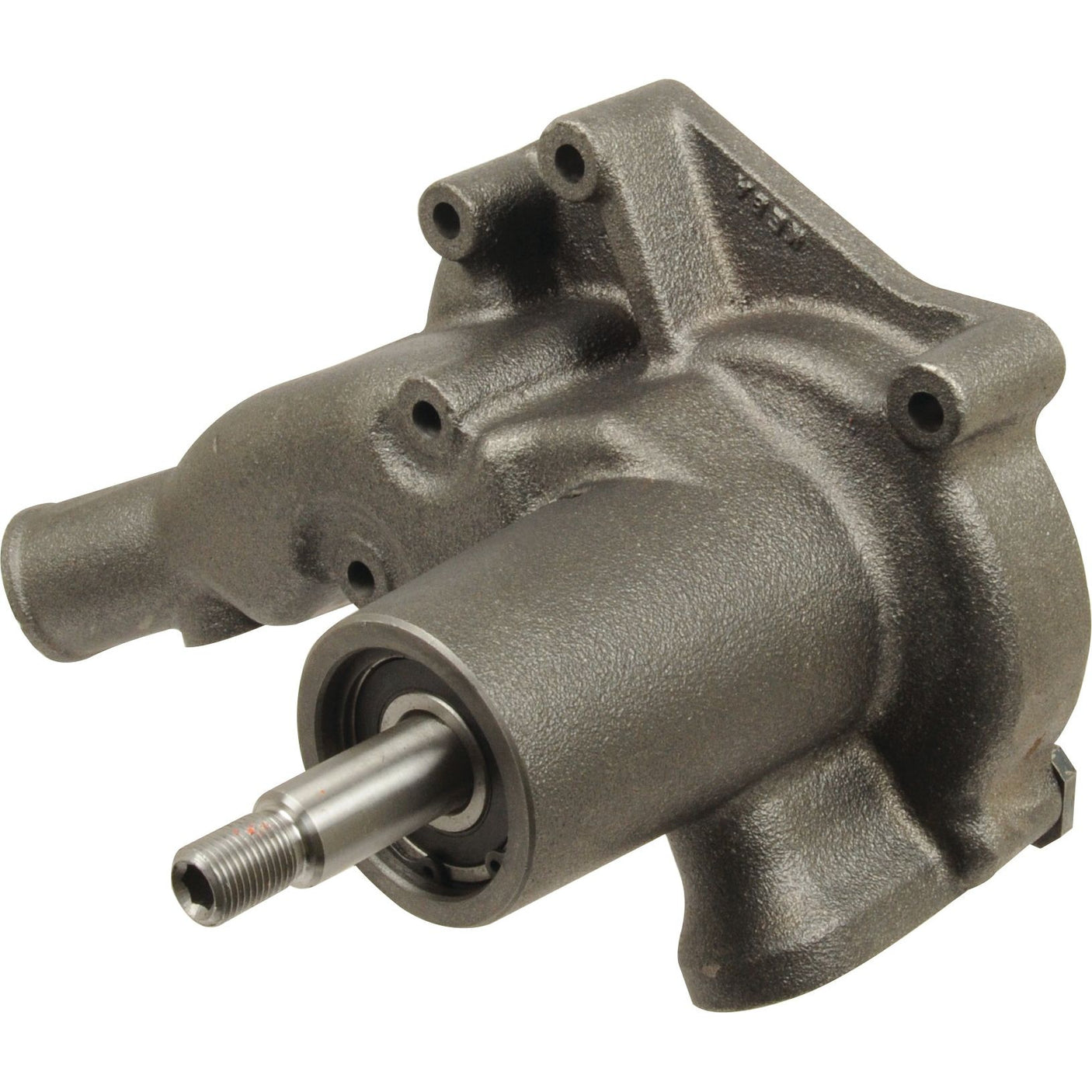 Close-up of a metal automotive part, likely the Sparex Water Pump Assembly (Supplied with Pulley) - Part No. S.69307, featuring a cylindrical rod and multiple mounting points.