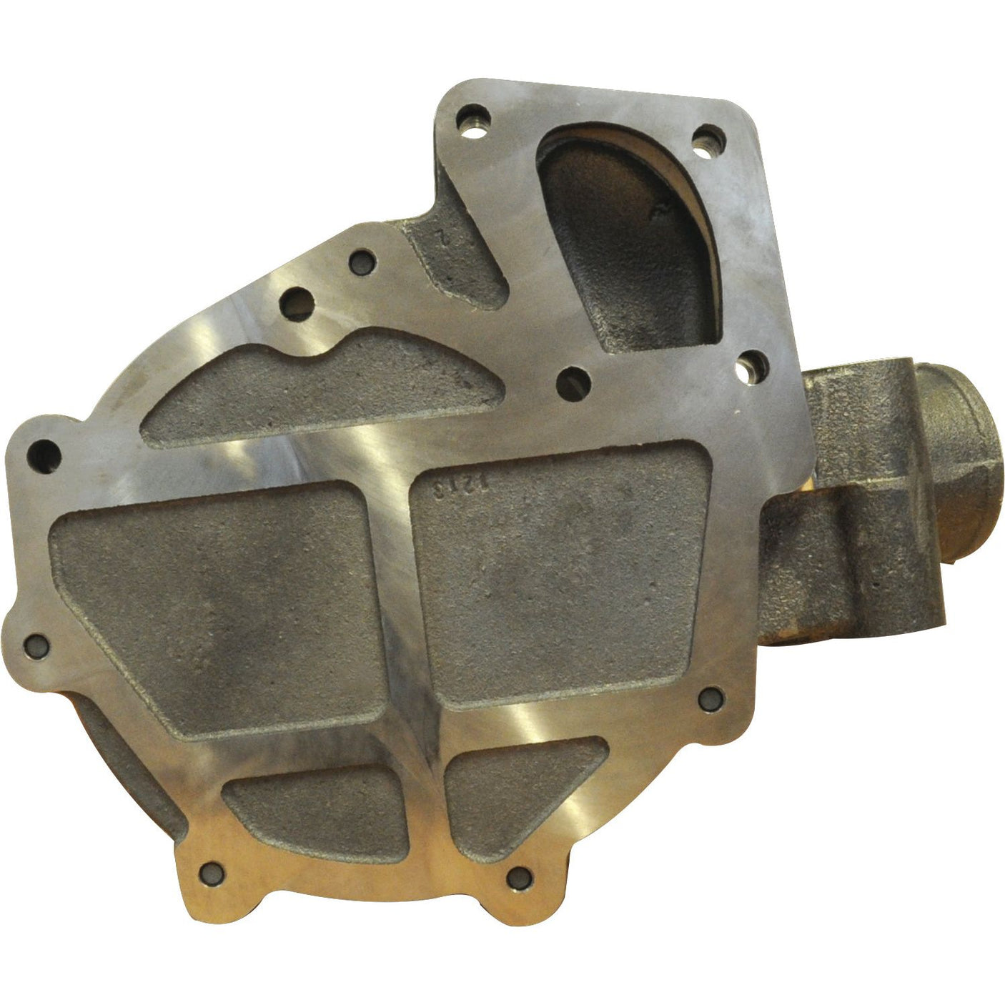 A metal automotive part with a complex shape, featuring multiple holes and flat surfaces, specifically a Water Pump Assembly (including Pulley). This part is likely used in engines or machinery similar to those found in Valmet & Valtra vehicles. Brand: Sparex | Part No. S.69308.