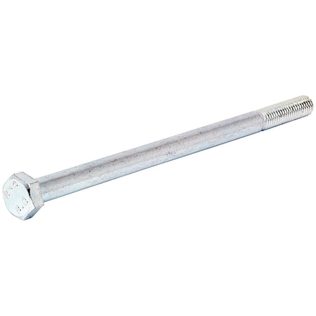 The Sparex Metric Bolt M8x140mm (DIN 931) | Sparex Part No. S.6934, featuring a zinc coating and Metric Coarse threading at one end with a hexagonal head at the other, is designed for durable fastening.