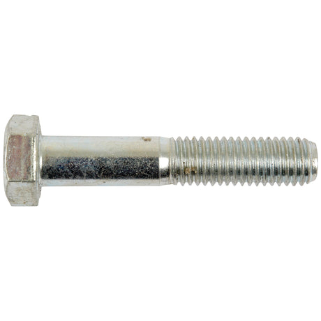 A close-up view of a Sparex Metric Bolt M12x75mm (DIN 931), zinc-plated and 8.8 grade, with a threaded shaft, lying horizontally against a white background.