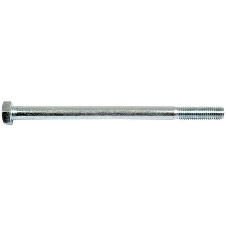 A Sparex Metric Bolt M12x180mm (DIN 931) with a threaded end, zinc plated for durability, is displayed on a white background.