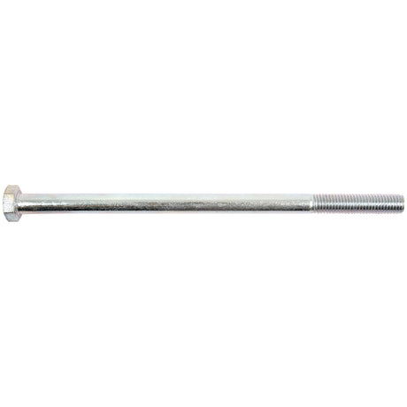 Image of a long metal hex bolt with threading on one end. The Metric Bolt M12x220mm (DIN 931) by Sparex, Part No.S.6963, features a zinc-plated, hexagonal head and a smooth shank.