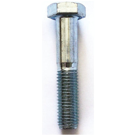 Close-up of a Sparex Metric Bolt M14x70mm (DIN 931) | Sparex Part No. S.6969, with a Grade 8.8 hardness, featuring a threaded shaft and a six-sided head, zinc plated and oriented vertically against a white background.