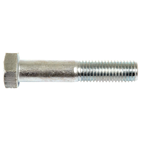 A Sparex Metric Bolt M14x75mm (DIN 931) with a zinc-plated, hexagonal head and threading covering half of the shaft, laid on a plain white background.