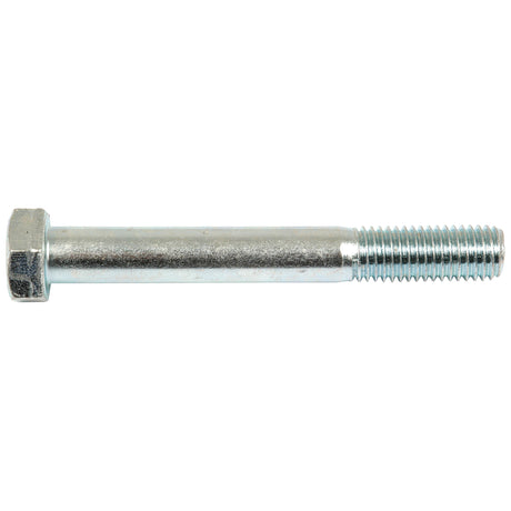 A close-up image of the Metric Bolt M14x110mm (DIN 931) by Sparex (Part No. S.6974), showcasing its zinc-plated silver finish, with threading on one end and a hexagonal head on the other, placed against a white background.