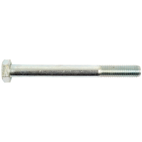 Image of a Sparex hex bolt with a threaded end, commonly used for securing materials together in construction and mechanical applications. This 8.8 grade bolt has a silver metallic finish, weighs 0.18kg, and is zinc plated for enhanced durability (Sparex Part No.S.6977).