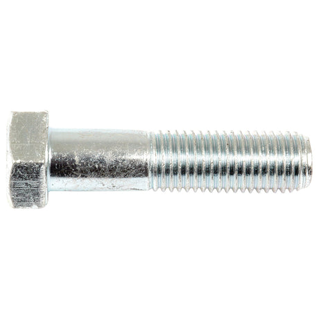 The Sparex Metric Bolt M16x65mm (DIN 931) | Sparex Part No.S.6981 is a zinc-plated metallic hex bolt with a threaded shaft, presented horizontally with the head on the left and the threaded end on the right. This Grade 8.8 metric bolt is designed for durability and strength in various applications.