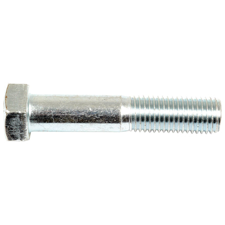 Close-up image of a Sparex Metric Bolt M16x80mm (DIN 931) with a zinc-plated finish, featuring threads on the right end and a hexagonal head on the left end.