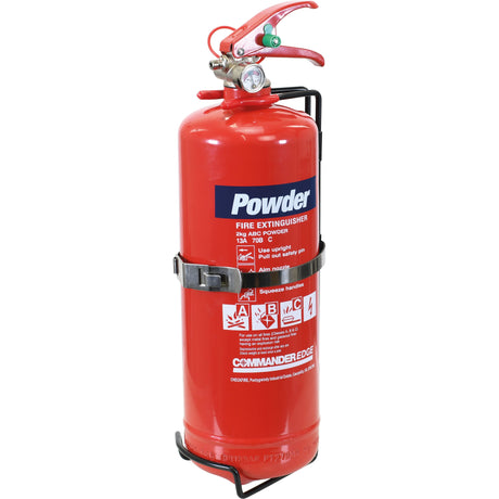 A Sparex Fire Extinguisher - ABE Dry Powder (1kg, S.6999), featuring a pressure gauge, safety pin, and nozzle, secured in a wall-mounted bracket. This red, ozone-friendly unit is perfect for ensuring quick and effective response in case of emergencies.