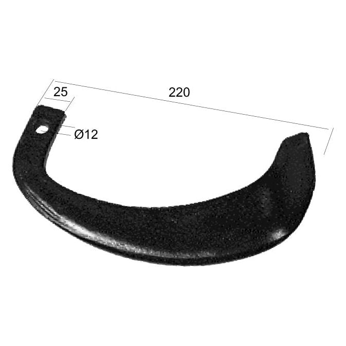 Rotavator Tine Curved LH. Width: 25mm, Height: 220mm, Hole⌀: 12mm. Replacement for Yanmar
 - S.70555 - Farming Parts