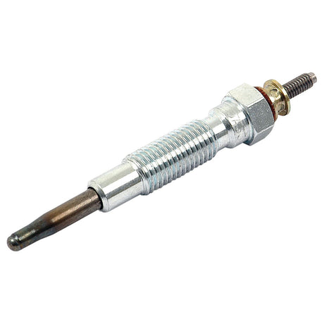 The Glow Plug - S.70570 by Sparex is a metallic automotive glow plug with a threaded M10 x 1.25 body, hexagonal nut, and pointed electrode tip designed for diesel engines, featuring an 81.1mm probe length.