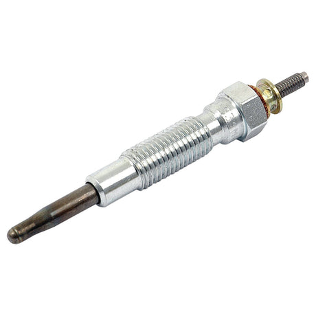 Image of a single Sparex Glow Plug - S.70573, highlighting its threaded body, insulated tip, electrical connector, and overall length.