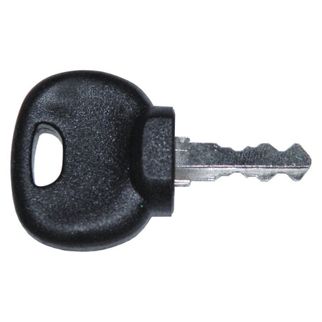 The Ignition Key (Sparex Part No.S.70733) by Sparex is designed with a serrated metal blade, a black plastic head, and features a small slot. It is ideal for Case IH and compatible with various Manitou models.