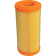 The Sparex Air Filter - Outer (Part No. S.70987) features a cylindrical shape with an orange rubber base and top, and a yellow mesh-covered body, making it ideal for Kubota tractors.