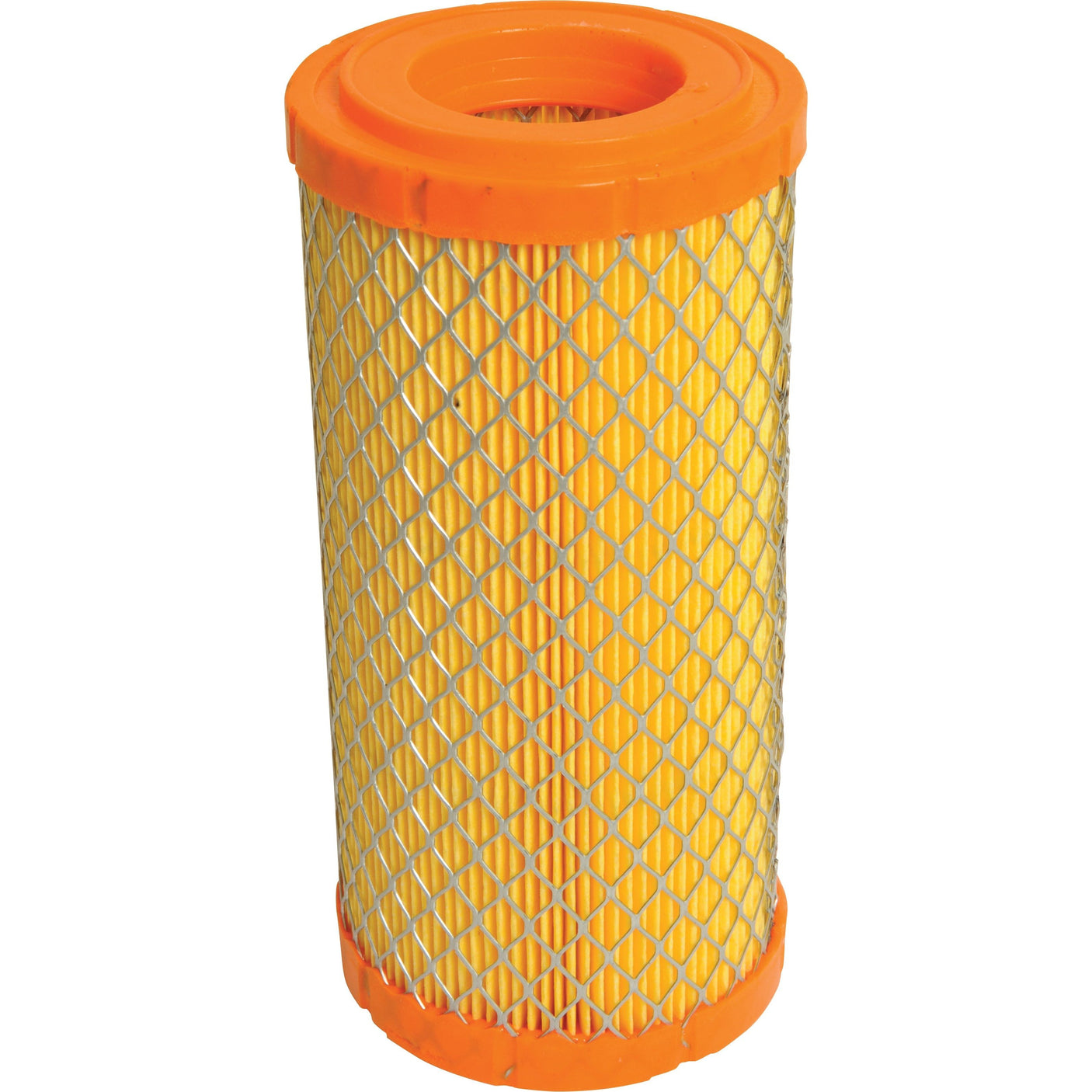 The Sparex Air Filter - Outer (Part No. S.70987) features a cylindrical shape with an orange rubber base and top, and a yellow mesh-covered body, making it ideal for Kubota tractors.