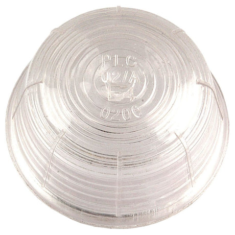 A Sparex Replacement Lens, fitting models S.12808 - S.71024, featuring a clear, round, ribbed polycarbonate cover with the markings "P14 02/A 0200" on its surface.