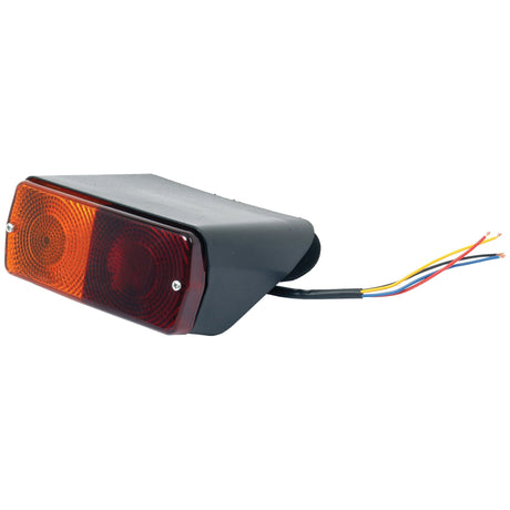 The Sparex Rear Combination Light (Halogen) with three functions (Brake, Tail, and Indicator) for the left-hand side (LH), 12V - S.71029, features a black body with an orange polycarbonate lens on the left and a red lens on the right. Several colored wires emerge from the back.