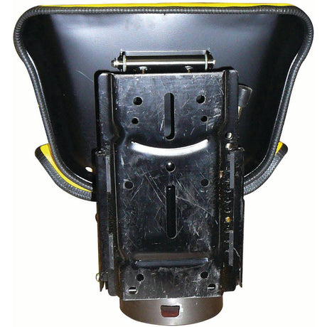 Close-up view of a black, well-worn Sparex Seat Assembly - S.71071 adjustable mounting bracket with noticeable scratches, possibly for a mechanical adjustable suspension seat.