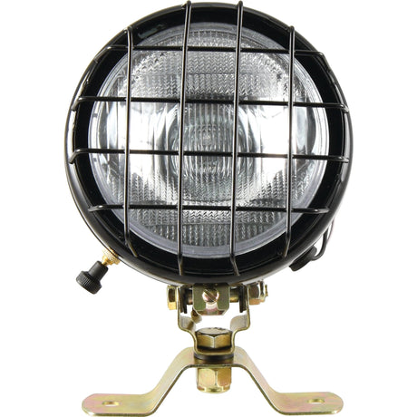 Close-up of the Work Light (Halogen), Round, RH & LH, 12V - S.71199 by Sparex, featuring a protective metal grille and mounted on a sturdy metal housing.