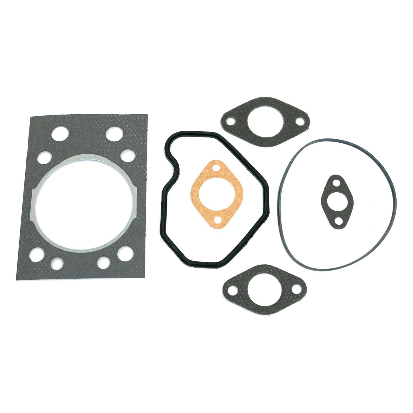 Introducing the Sparex Top Gasket Set - 1 Cyl. (Sparex Part No. S.71288), a comprehensive set of five assorted automotive gaskets, featuring circular and rectangular types with various hole configurations. This premium gasket set is compatible with brands like John Deere and Zetor.