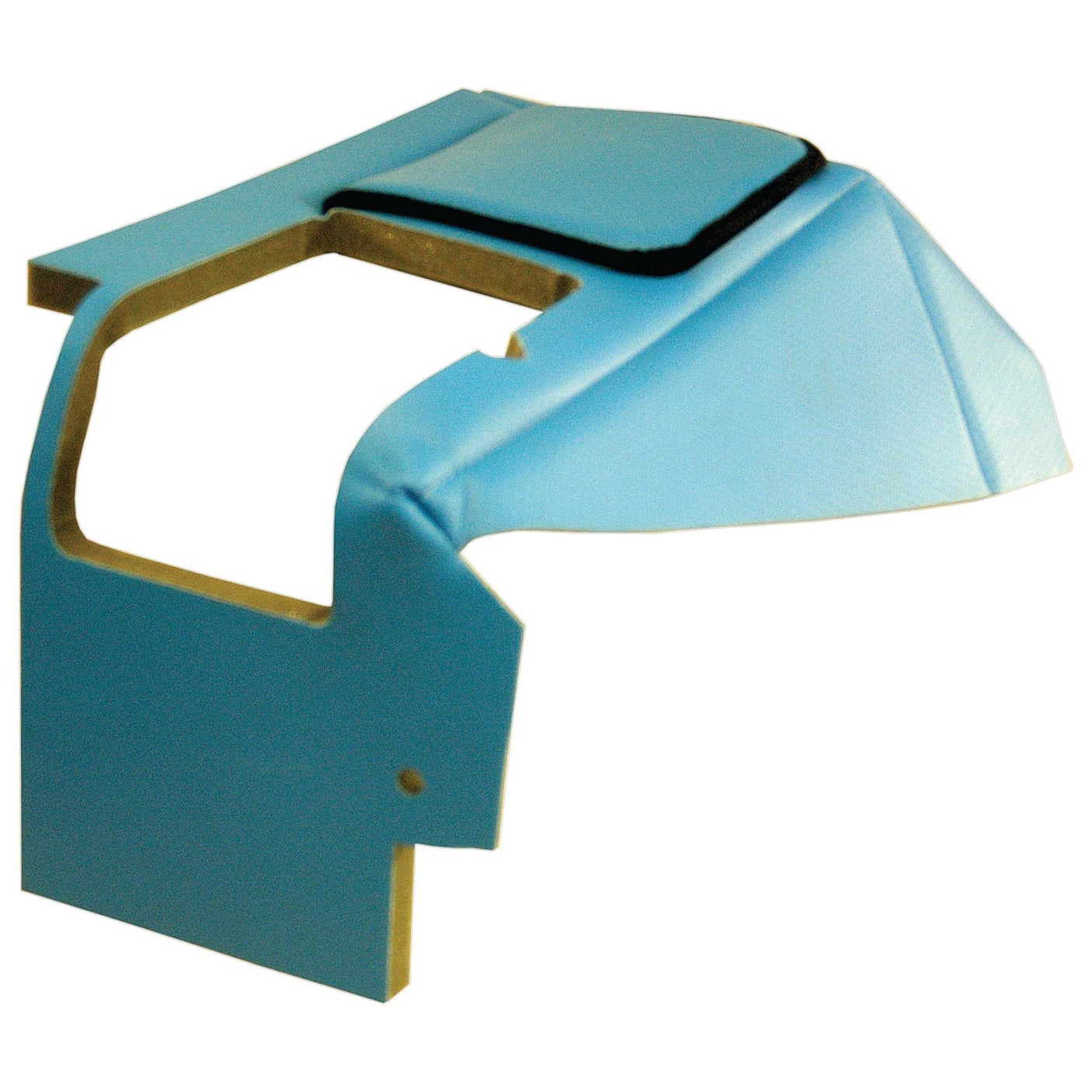 A rigid, box-like structure resembling a protective hood or shield in light blue, perfect for New Holland tractor parts: Underseat Panel Trim RH | Sparex Part No. S.71356 by Sparex.