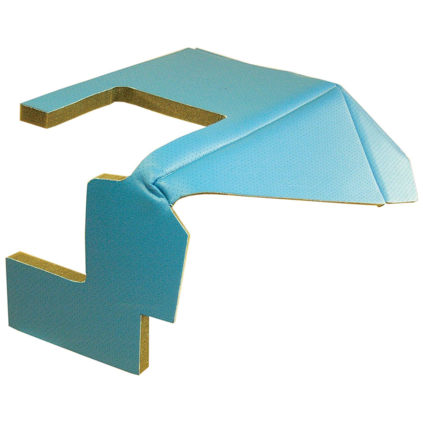 The Sparex Underseat Panel Trim RH (Sparex Part No. S.71357) features a light blue and gold metal bracket with an angled, asymmetrical design and a flat top section, fitting perfectly with Ford 10 Series models.