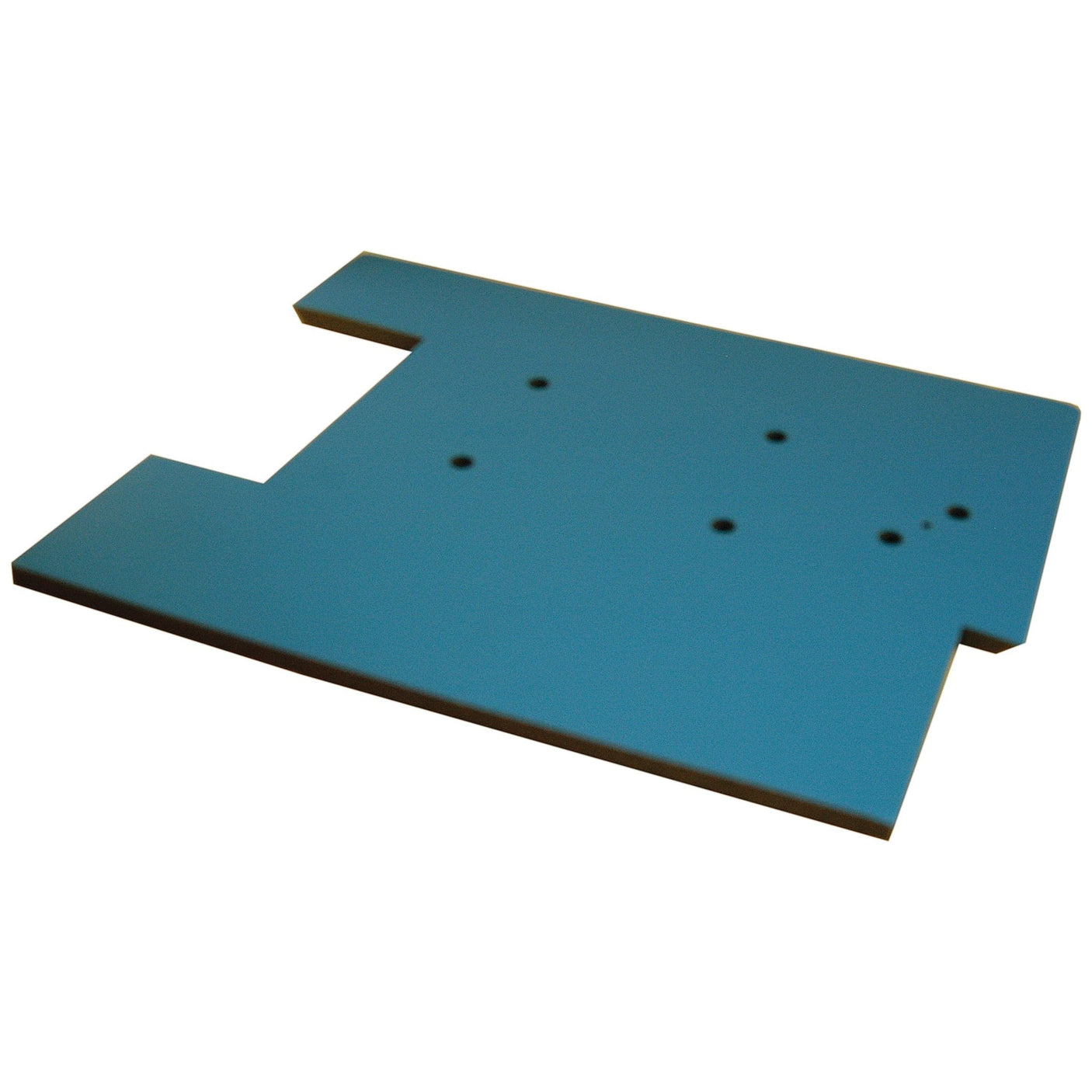 A flat, rectangular blue sheet with multiple holes and cut-outs, the Sparex Underseat Panel Trim (Part No. S.71363) is designed for industrial usage and compatible with Ford New Holland tractor parts.