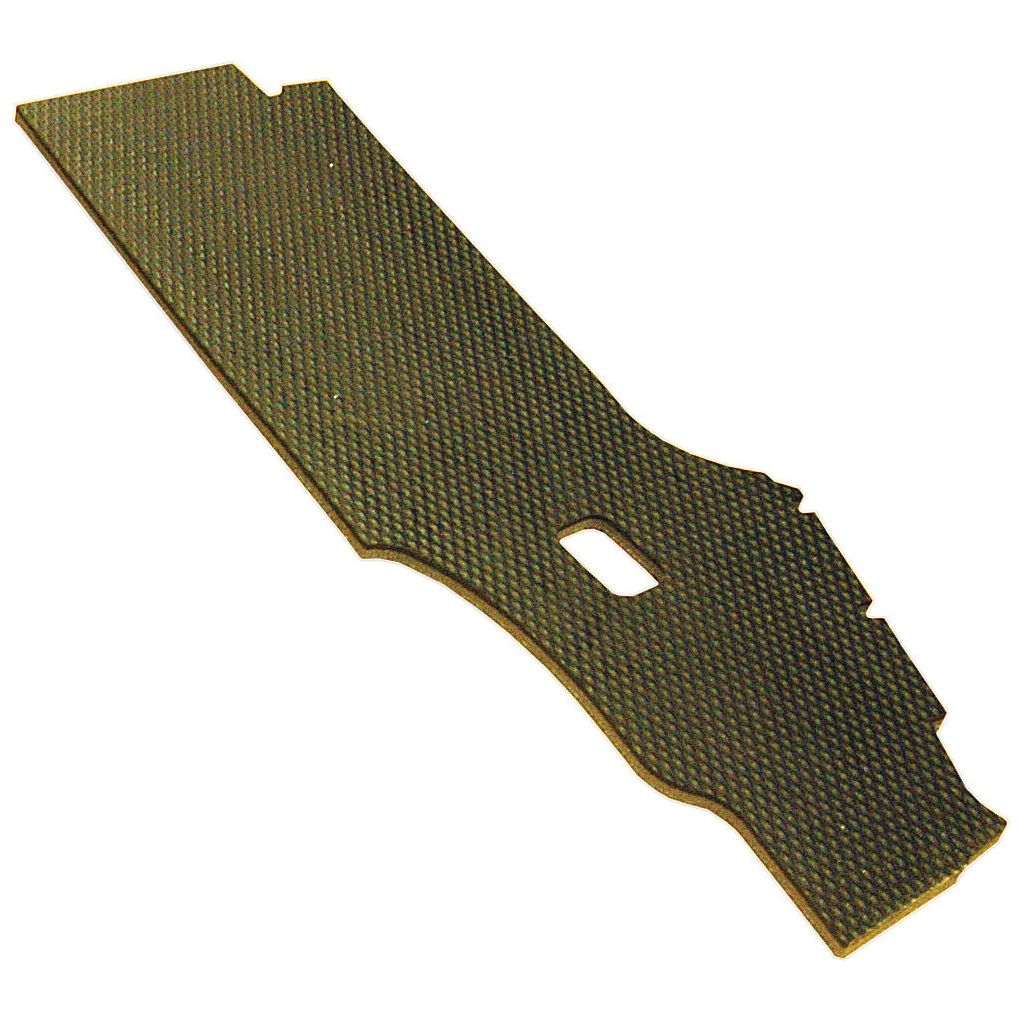 A textured knife handle scale with a green and black pattern, featuring a cutout for a lock mechanism, inspired by the Sparex Floor Matting LH design (Sparex Part No. S.71365).