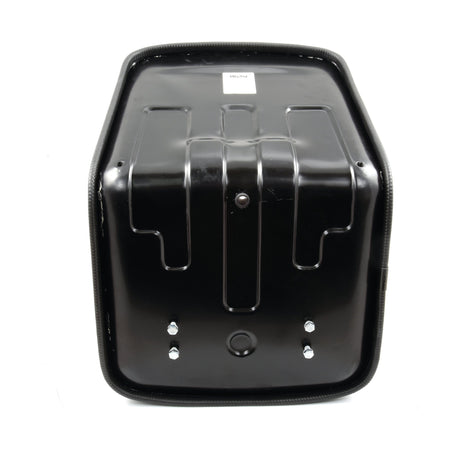 A top-down view of a Sparex Seat Assembly - S.71654 lid, featuring a black vinyl plastic construction with a textured edge and screw holes.