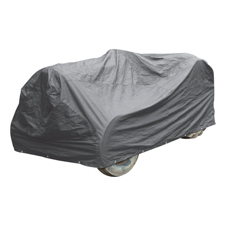 The Sparex Tractor Cover, part number S.71894, in a large gray size is draped over an object with visible wheels beneath it.