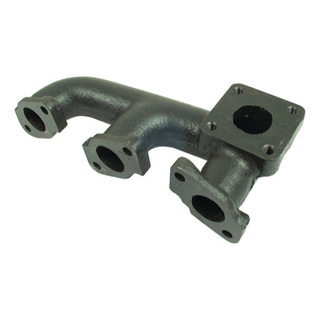 The Sparex Exhaust Manifold (3 Cyl.), part number S.71930, is a black, cast iron component with four openings designed for venting exhaust gases in a Kubota internal combustion engine.