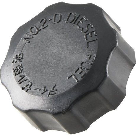 Introducing the Fuel Cap - S.71932 by Sparex: a black, vented cap labeled "NO.2-D DIESEL FUEL" featuring raised text, a knobbed edge for enhanced grip, and a plastic threaded seal O.D.