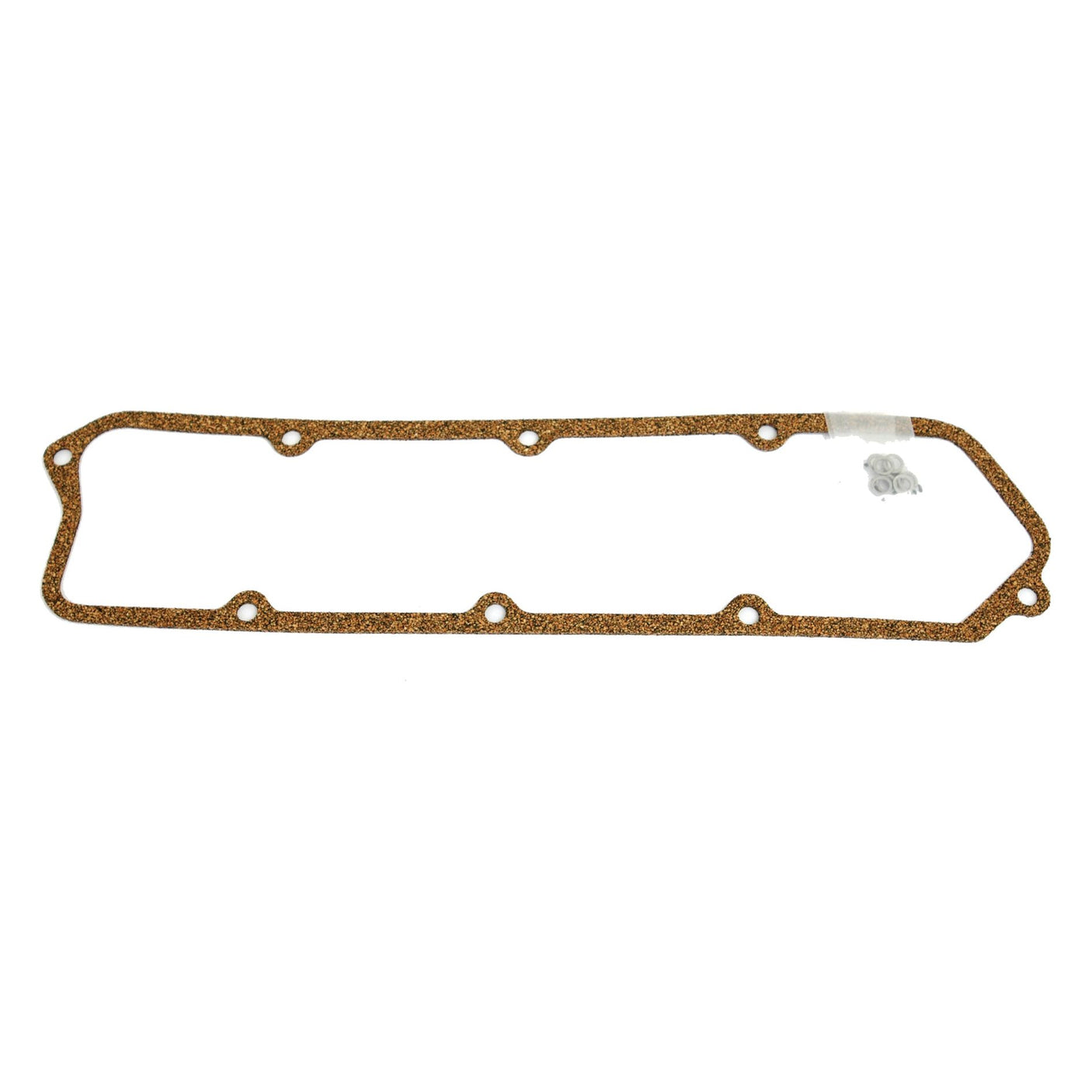 A perforated, rectangular brown gasket with rounded corners, designed to be used as a seal between John Deere engine model components. This is the Sparex Rocker Cover Gasket for 4-cylinder engines, part number S.72138.